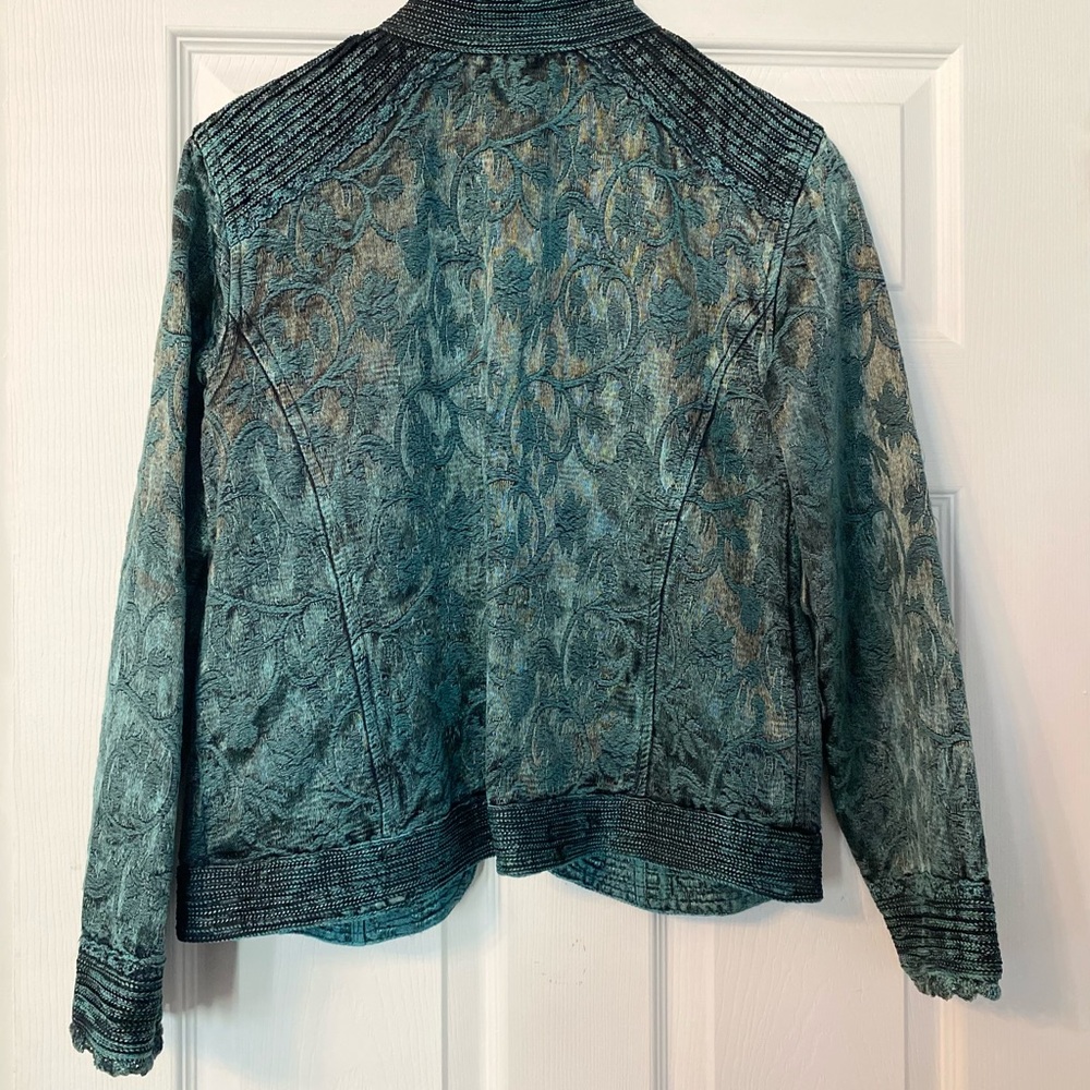 Coldwater Creek Teal Brocade Women's Blazer - Picture 4 of 4